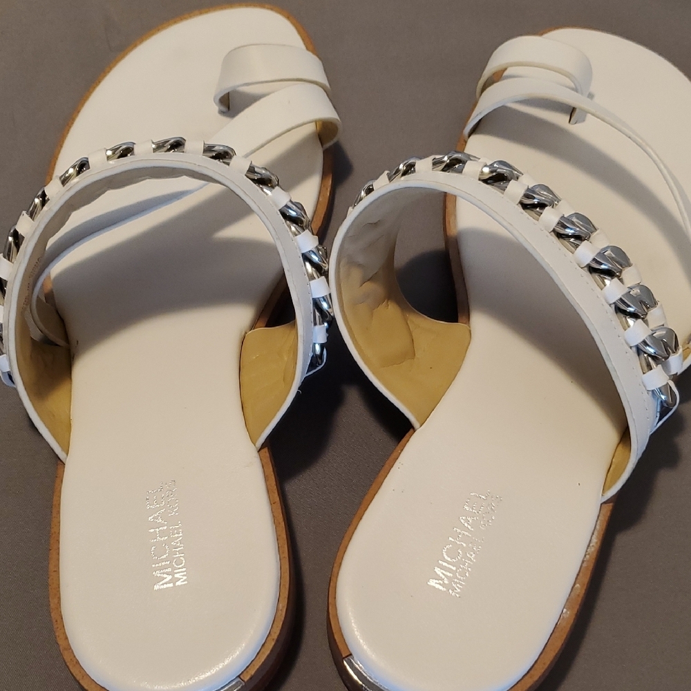 Michael Kors White Sandals with Silver Chain Detail - Picture 2 of 5